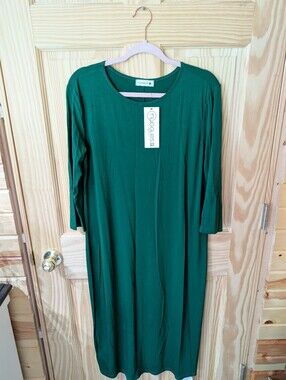 Women's Nuggles L Pine Green Jersey Midi Layering Dress NWT